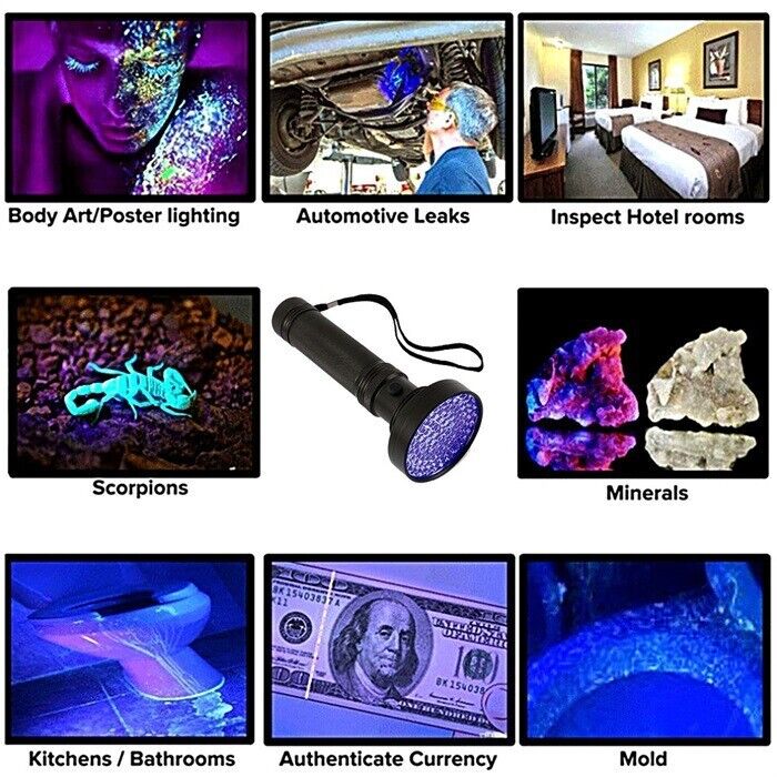 UV Flashlight 395nm – Aluminum Alloy, IPX4 Waterproof & 21/51/100 LEDs