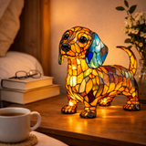 Stained Glass Dog Lamp LED Table Night Light Bedroom Desk