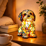 Stained Glass Dog Lamp LED Table Night Light Bedroom Desk