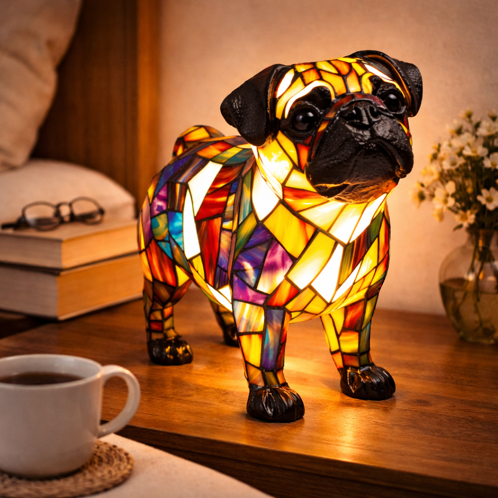 Colorful Dog Table Lamp Stained Glass LED Night Light Bedroom