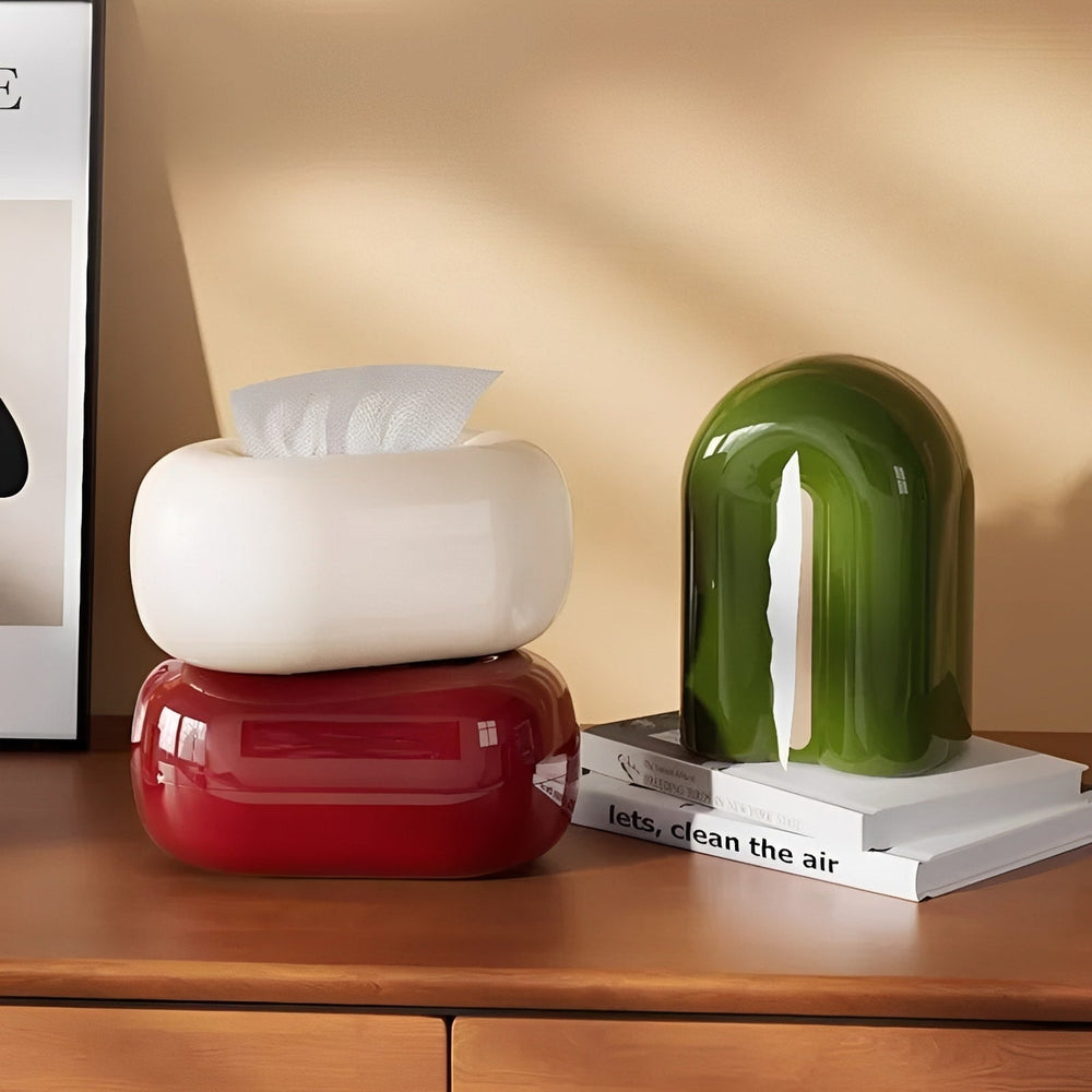 Ceramic Tissue Box Holder – Pebble Shape, Glossy Finish, 23×11cm