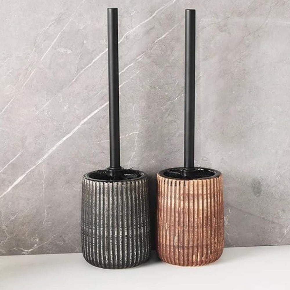 Elegant Textured Ceramic Toilet Brush Holder Set - Stylish Bathroom Accessory for Modern Decor