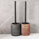 Elegant Textured Ceramic Toilet Brush Holder Set - Stylish Bathroom Accessory for Modern Decor