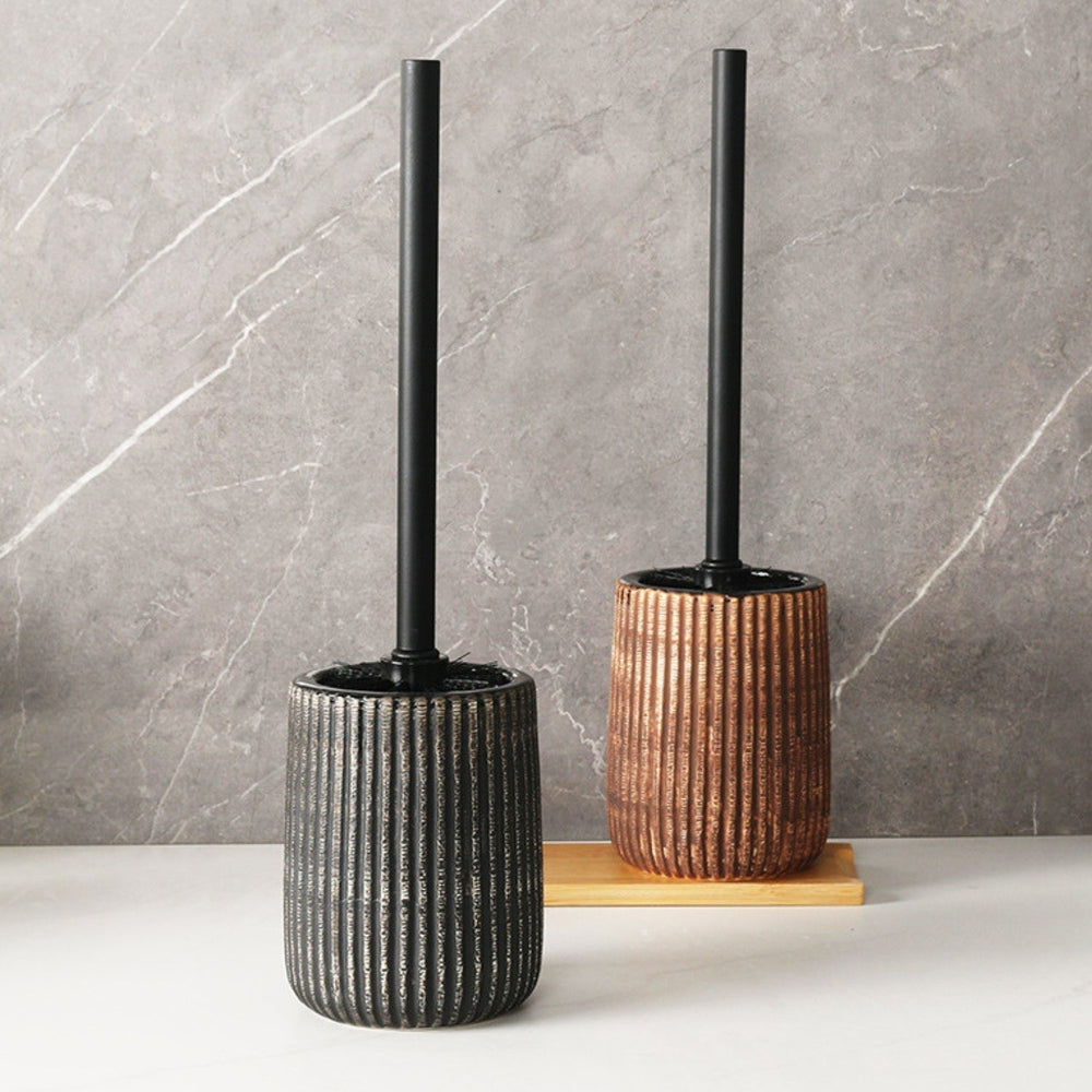 Elegant Textured Ceramic Toilet Brush Holder Set - Stylish Bathroom Accessory for Modern Decor