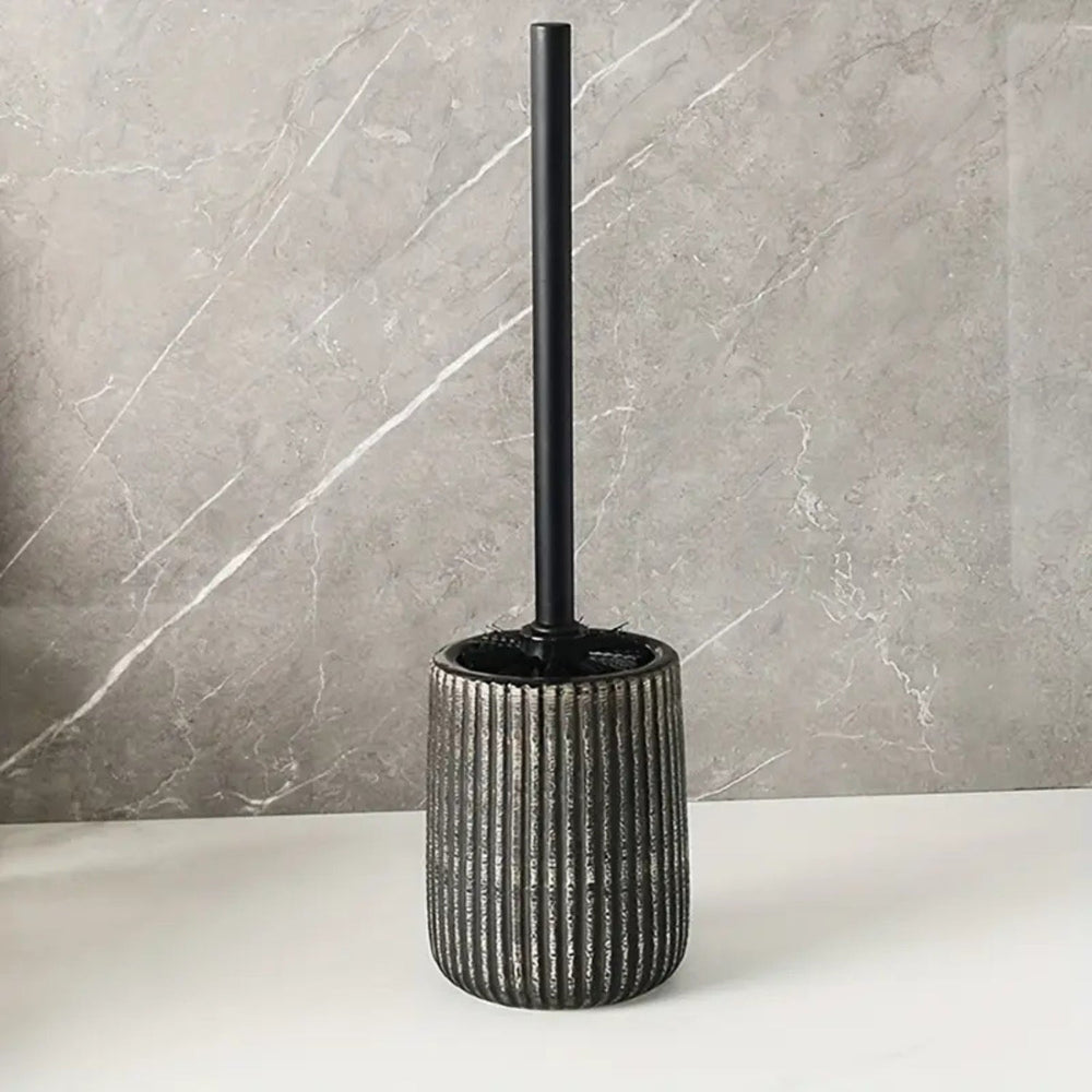 Elegant Textured Ceramic Toilet Brush Holder Set - Stylish Bathroom Accessory for Modern Decor