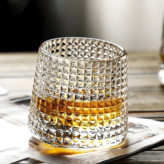 360° Spinning Whiskey Glass – Crystal, 200ml Capacity & Textured Design