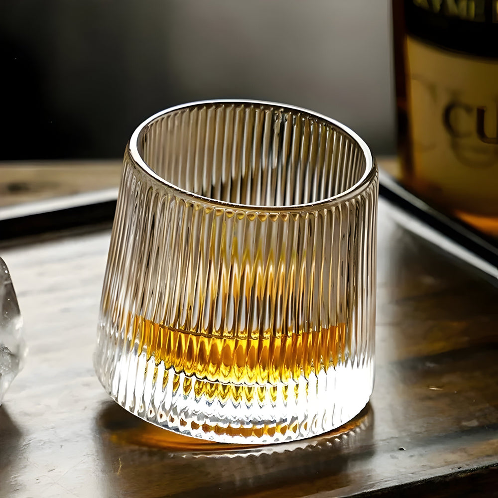 360° Spinning Whiskey Glass – Crystal, 200ml Capacity & Textured Design
