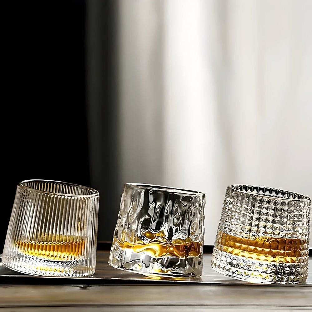 360° Spinning Whiskey Glass – Crystal, 200ml Capacity & Textured Design