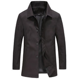 Windproof Long Men's Coat in Solid Color - Mees
