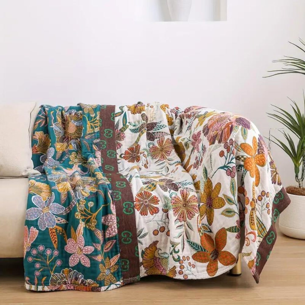Throw Blanket – Reversible Cotton, Floral Print & Multiple Sizes