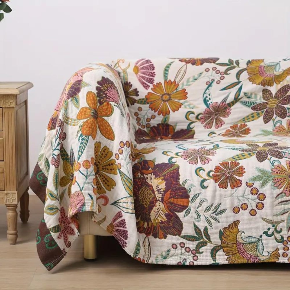 Throw Blanket – Reversible Cotton, Floral Print & Multiple Sizes