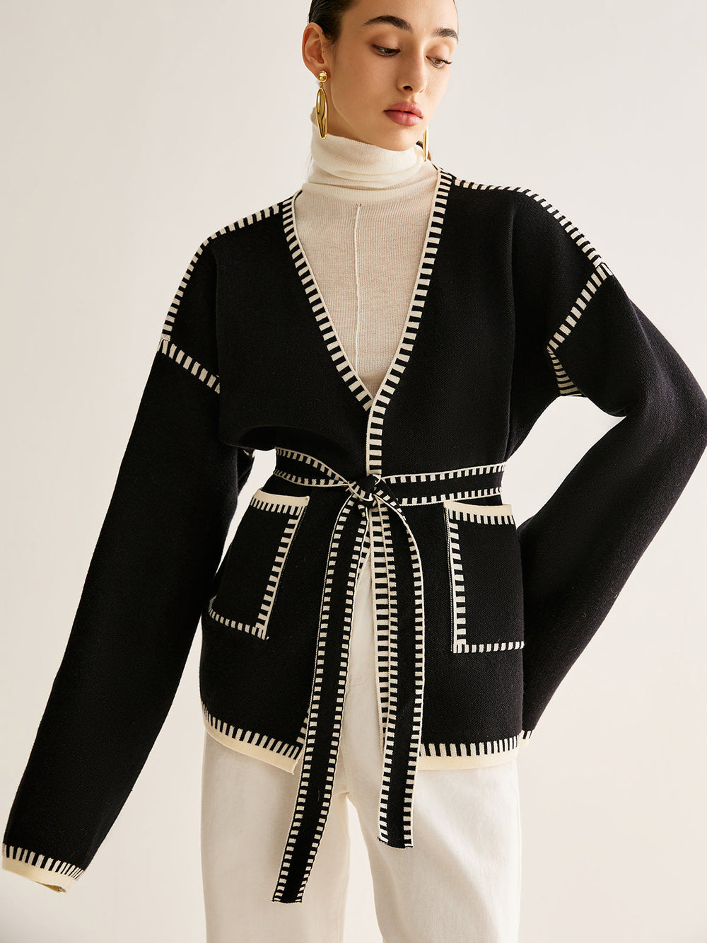 Tied Cardigan with Belt for Women - Celine