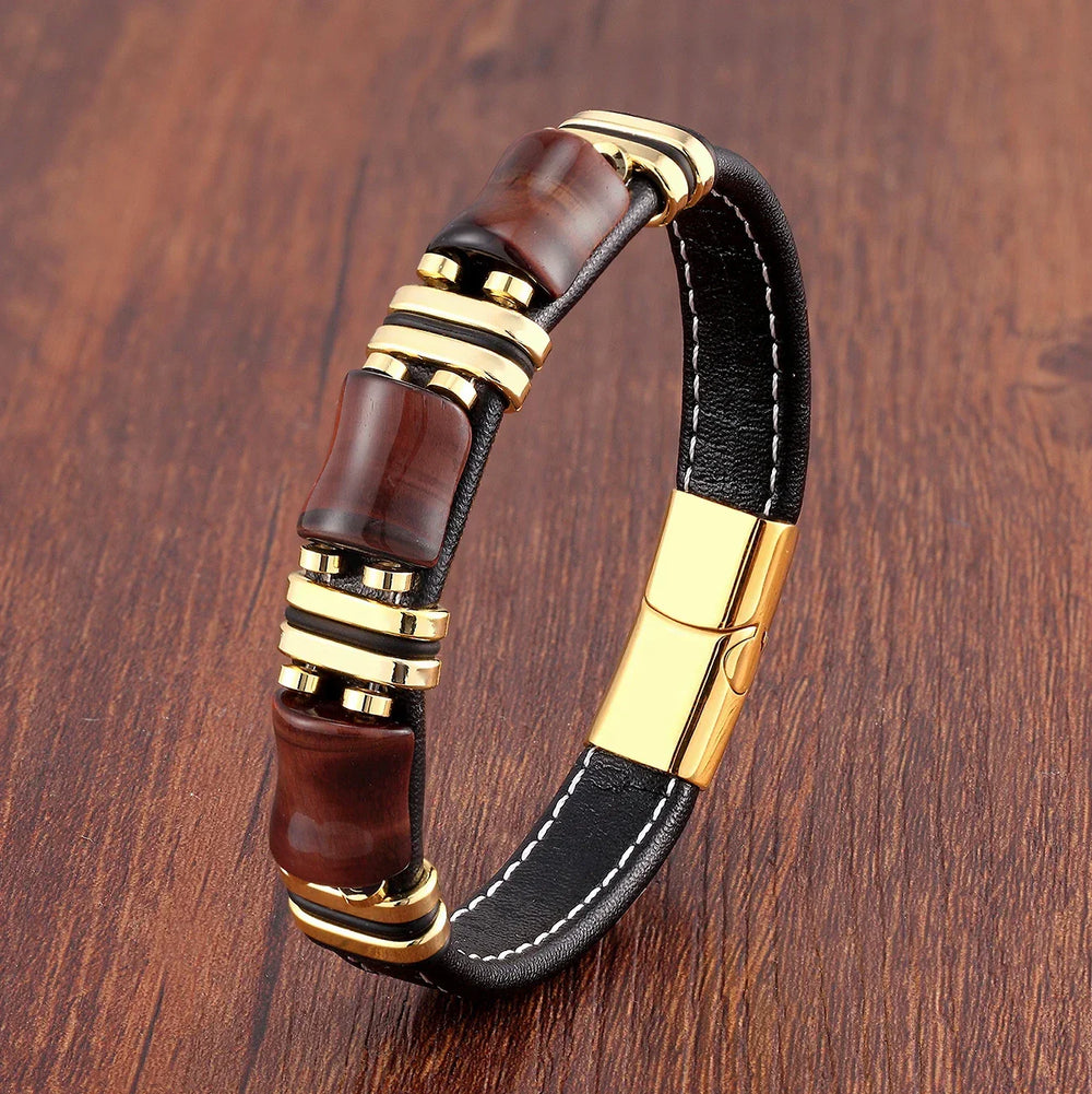 Stylish Tiger's Eye Natural Stone Leather Bracelet for Women | Unique Handmade Jewelry