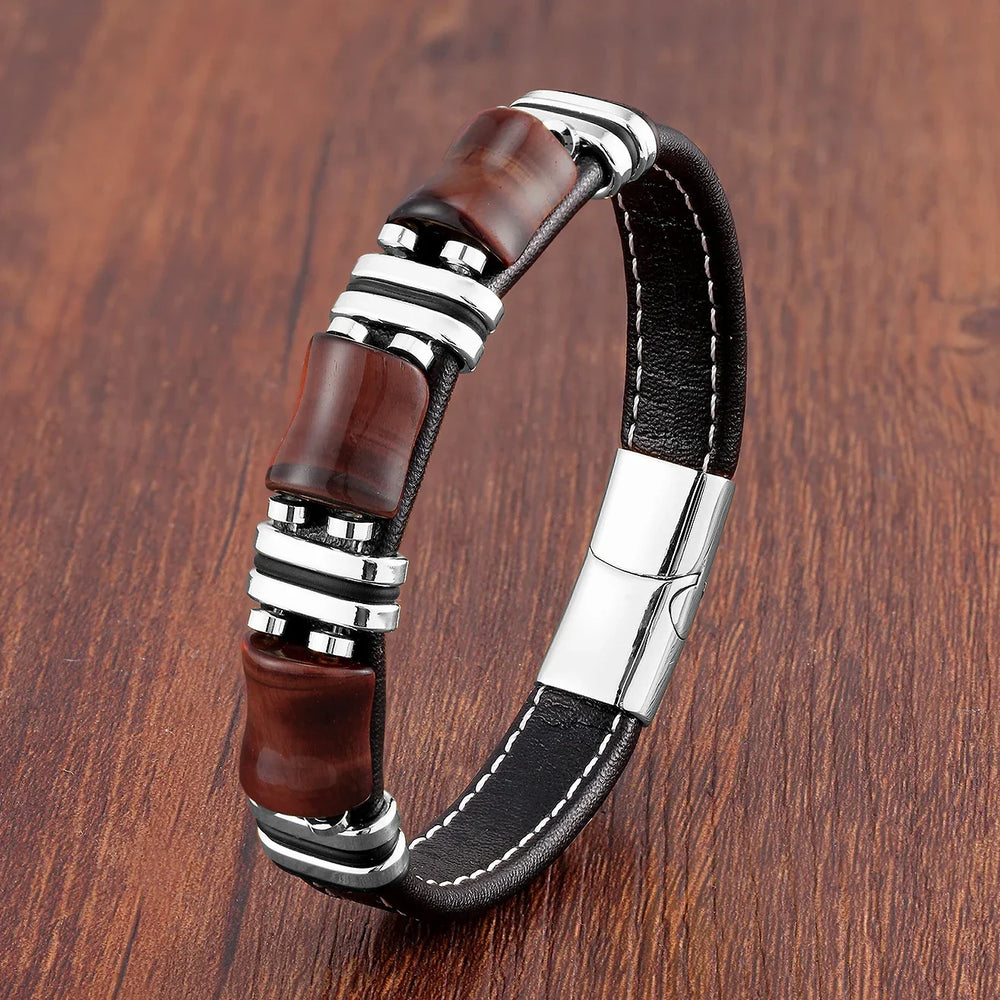 Stylish Tiger's Eye Natural Stone Leather Bracelet for Women | Unique Handmade Jewelry