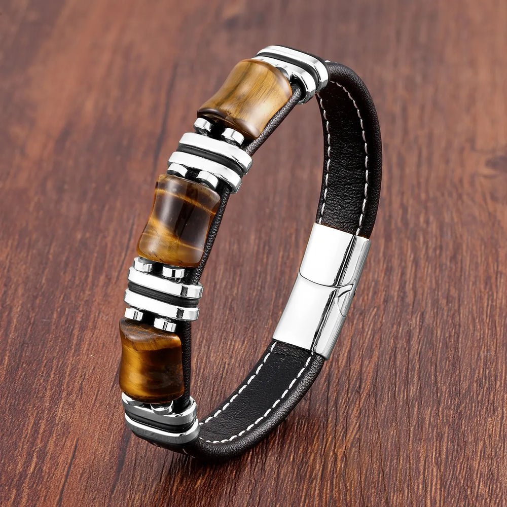 Stylish Tiger's Eye Natural Stone Leather Bracelet for Women | Unique Handmade Jewelry