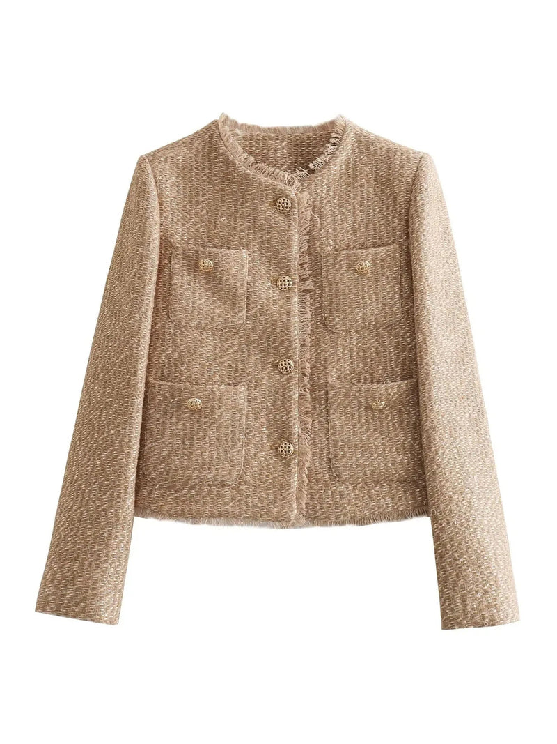 Timeless Chic Tweed Jacket with Gold Buttons - Anna