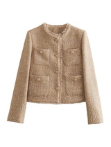 Timeless Chic Tweed Jacket with Gold Buttons - Anna
