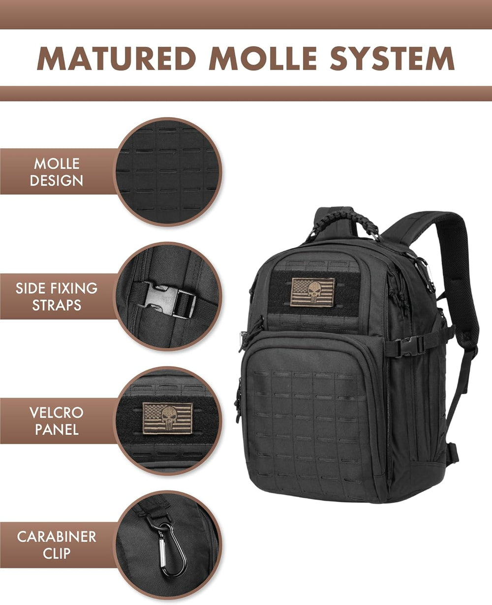 35L Tactical Outdoor Backpack with Molle System & Laptop Compartment - Durable, Water-Resistant, Ideal for Hiking, Camping, and Travel