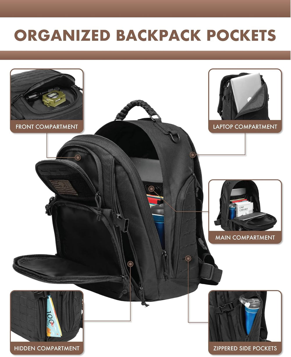 35L Tactical Outdoor Backpack with Molle System & Laptop Compartment - Durable, Water-Resistant, Ideal for Hiking, Camping, and Travel