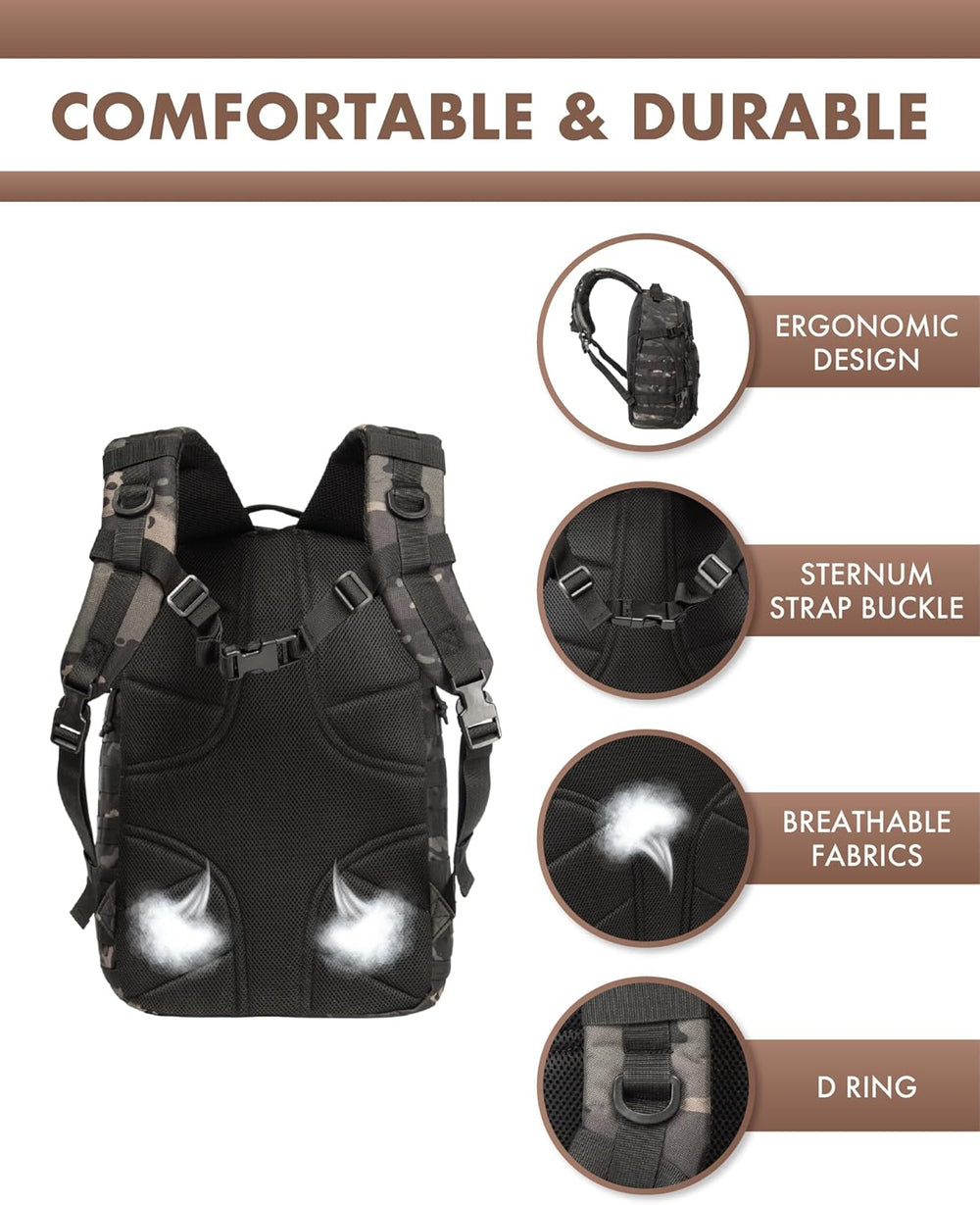 35L Tactical Outdoor Backpack with Molle System & Laptop Compartment - Durable, Water-Resistant, Ideal for Hiking, Camping, and Travel