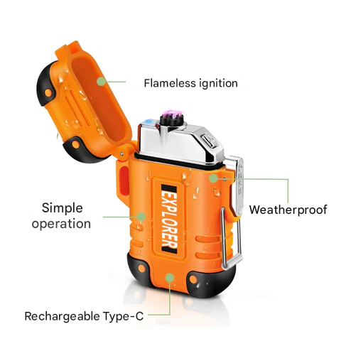 Electric Arc Lighter – Windproof, IP56 Waterproof, USB-C Rechargeable 220mAh