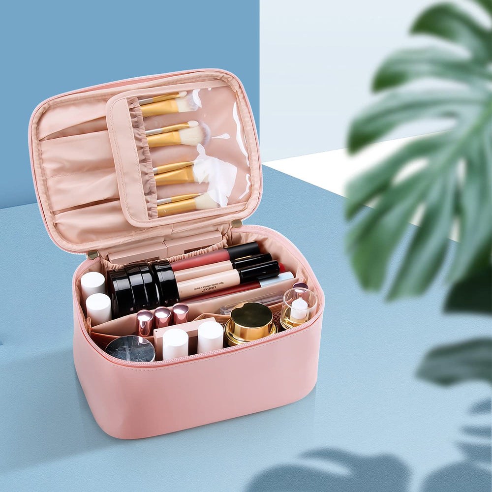Compact Travel Makeup Organizer with Adjustable Dividers - Perfect for On-the-Go Beauty Essentials