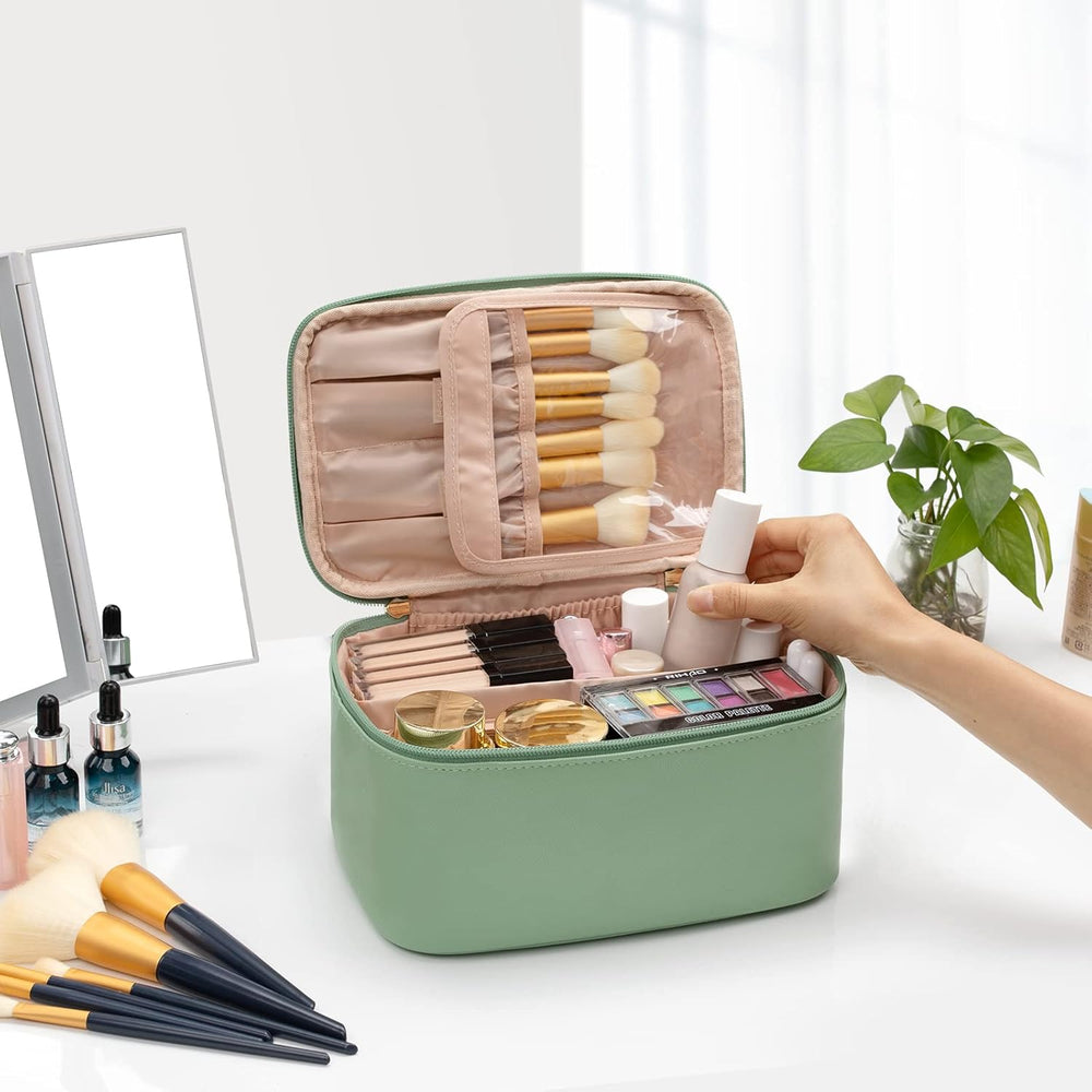 Compact Travel Makeup Organizer with Adjustable Dividers - Perfect for On-the-Go Beauty Essentials