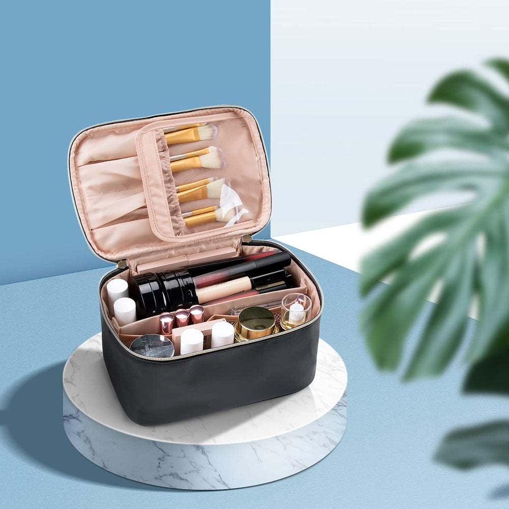 Compact Travel Makeup Organizer with Adjustable Dividers - Perfect for On-the-Go Beauty Essentials
