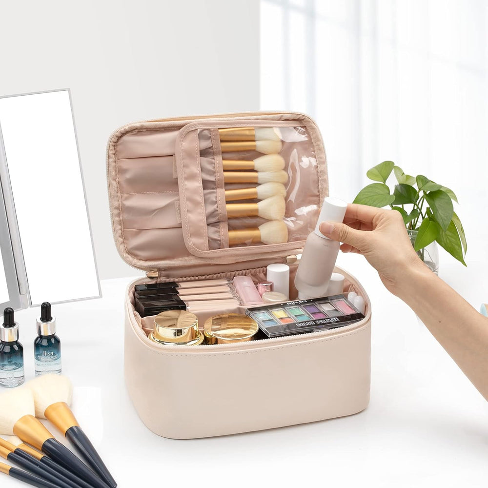 Compact Travel Makeup Organizer with Adjustable Dividers - Perfect for On-the-Go Beauty Essentials