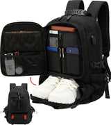 60L Waterproof Travel Backpack with USB Port & Shoe Compartment