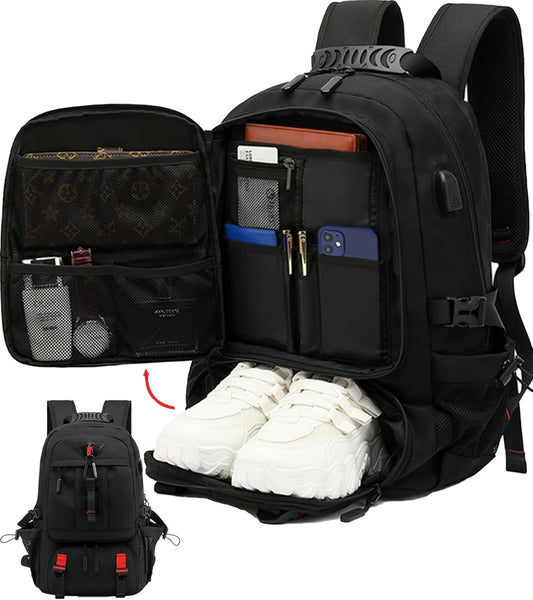60L Waterproof Travel Backpack with USB Port & Shoe Compartment