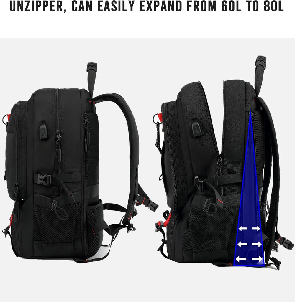 60L Waterproof Travel Backpack with USB Port & Shoe Compartment