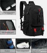 60L Waterproof Travel Laptop Backpack with USB Charging Port & Dedicated Shoe Compartment - Ideal for Hiking, Camping, and Daily Commute