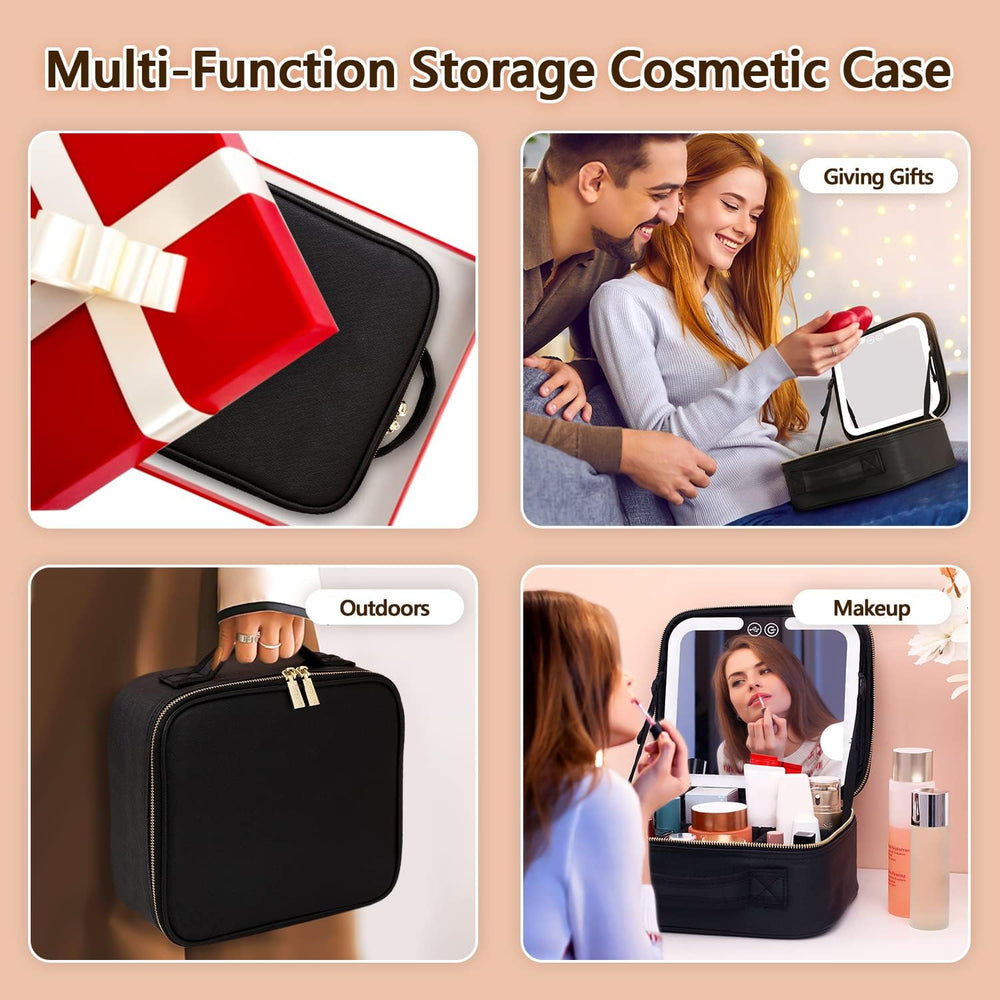 Travel Makeup Organizer with LED Mirror - Compact Cosmetic Case for On-the-Go Beauty