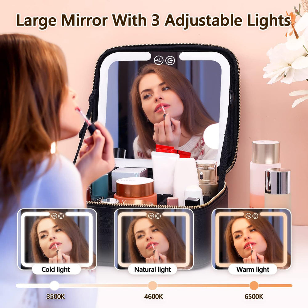 Travel Makeup Organizer with LED Mirror - Compact Cosmetic Case for On-the-Go Beauty