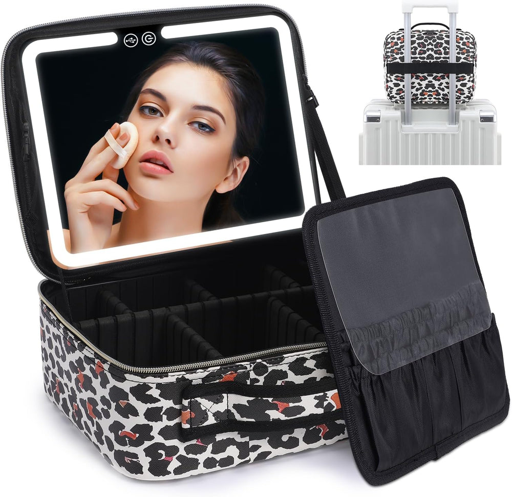 Travel Makeup Organizer with LED Mirror - Compact Cosmetic Case for On-the-Go Beauty