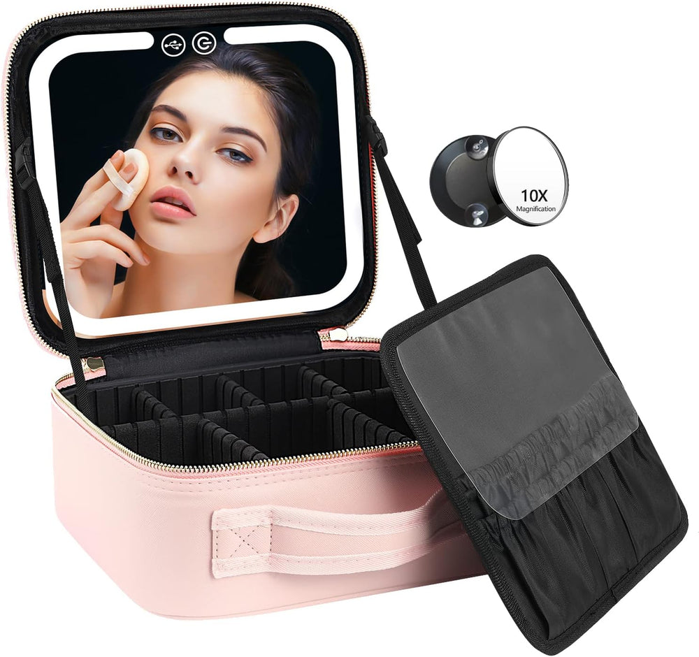 Travel Makeup Organizer with LED Mirror - Compact Cosmetic Case for On-the-Go Beauty