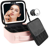 Travel Makeup Organizer with LED Mirror - Compact Cosmetic Case for On-the-Go Beauty