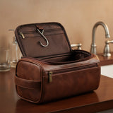 Travel Toiletry Bag – Leather Cosmetic Organizer, Hanging Hook & 4 Colors