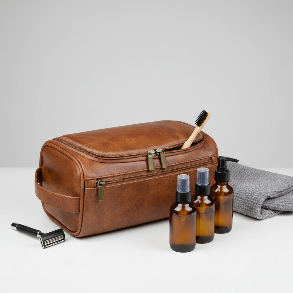 Travel Toiletry Bag – Leather Cosmetic Organizer, Hanging Hook & 4 Colors
