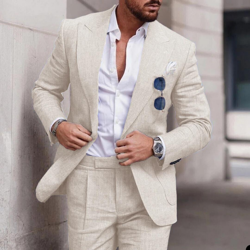 Trendy Linen 2-Piece Beach Suit for Men - Caden
