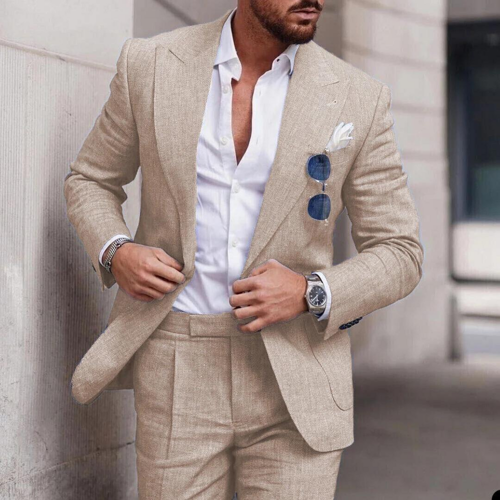 Trendy Linen 2-Piece Beach Suit for Men - Caden