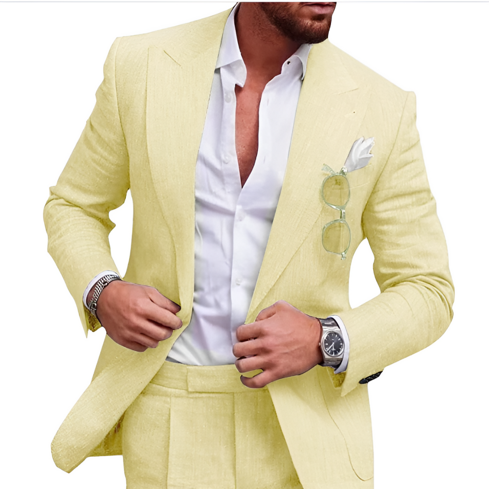 Trendy Linen 2-Piece Beach Suit for Men - Caden