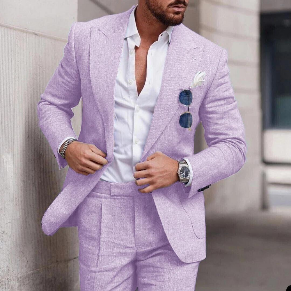 Trendy Linen 2-Piece Beach Suit for Men - Caden