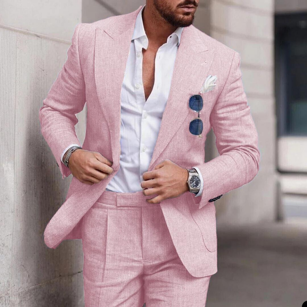 Trendy Linen 2-Piece Beach Suit for Men - Caden