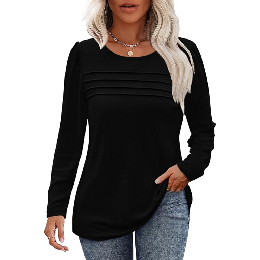 Sarah Trendy Pleated Long Sleeve Tunic Top for Women - Stylish & Comfortable Fashion Blouse