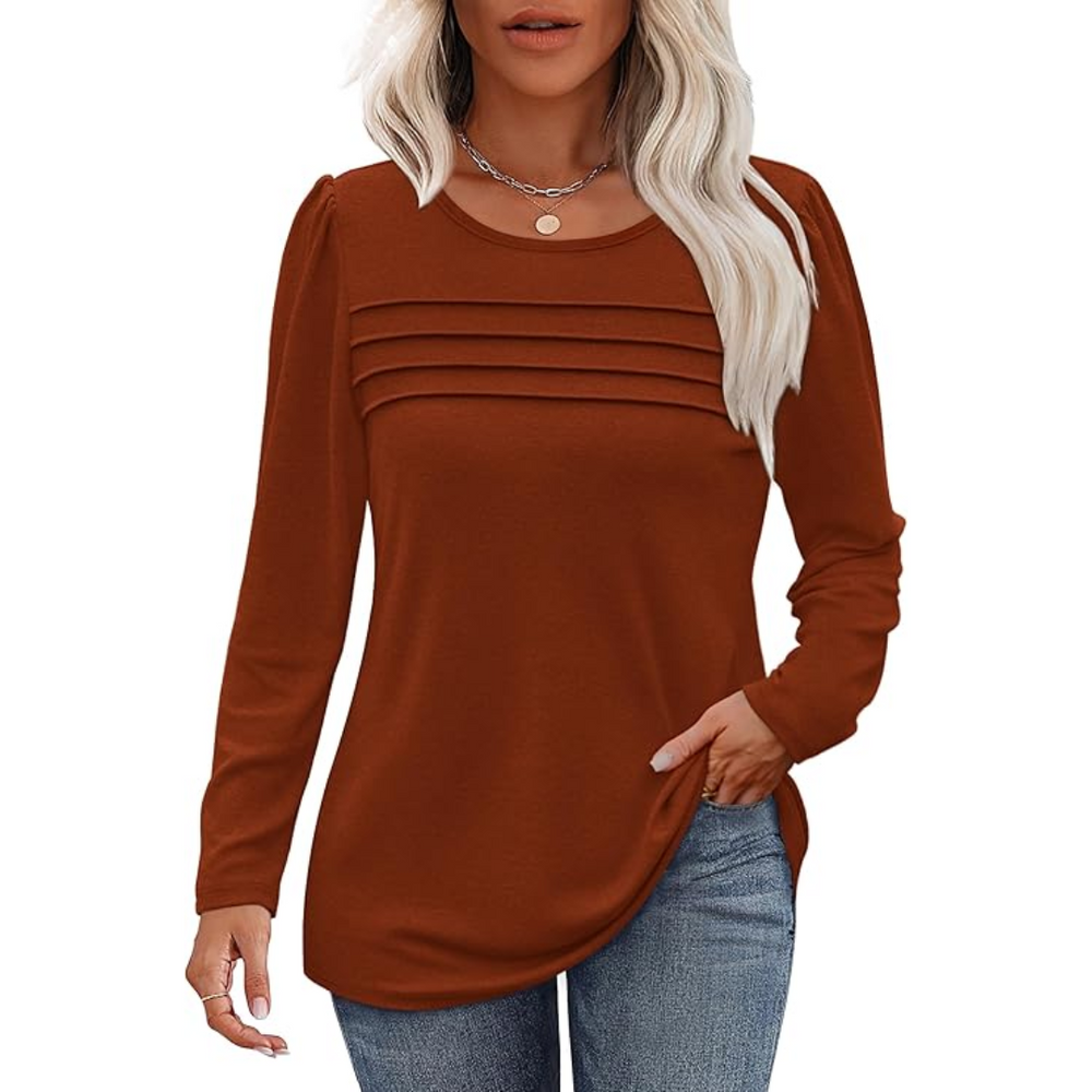 Sarah Trendy Pleated Long Sleeve Tunic Top for Women - Stylish & Comfortable Fashion Blouse