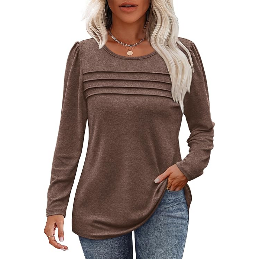Sarah Trendy Pleated Long Sleeve Tunic Top for Women - Stylish & Comfortable Fashion Blouse