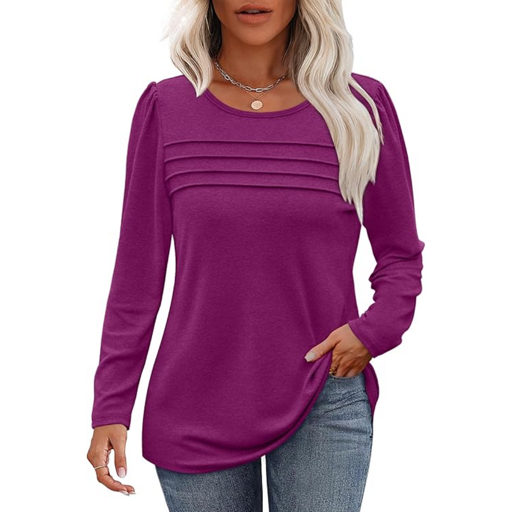 Sarah Trendy Pleated Long Sleeve Tunic Top for Women - Stylish & Comfortable Fashion Blouse