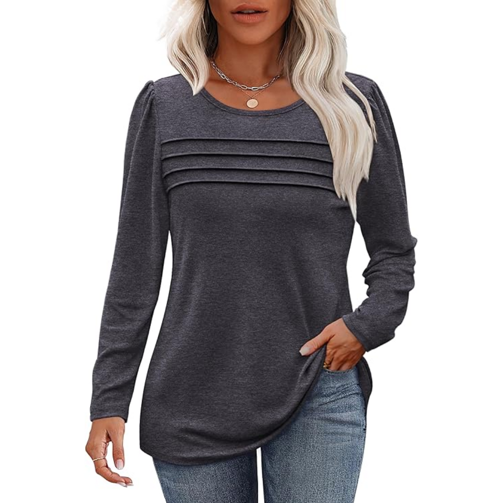 Sarah Trendy Pleated Long Sleeve Tunic Top for Women - Stylish & Comfortable Fashion Blouse
